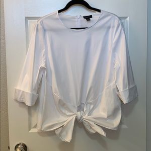 HALOGEN White Cuffed 3/4 Sleeve Top